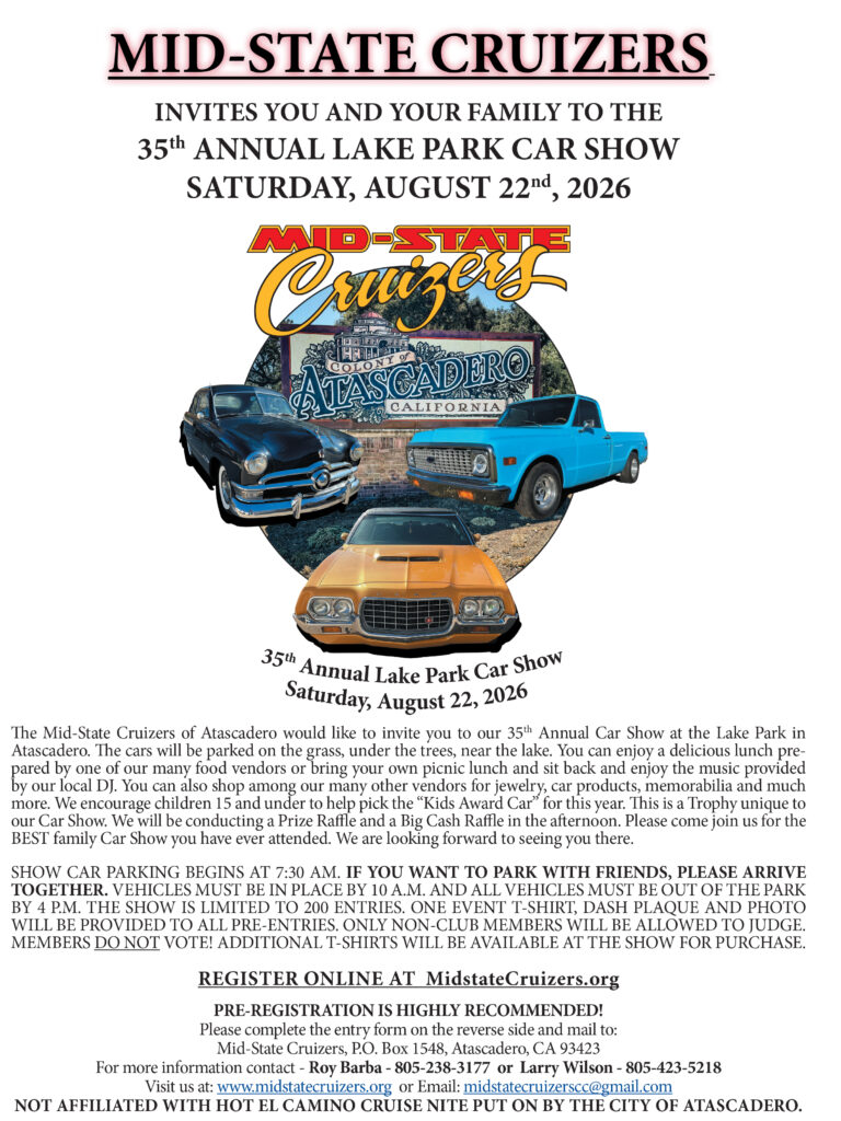 Mid-State Cruizers Car Show @ Lake Park, Atascadero, CA